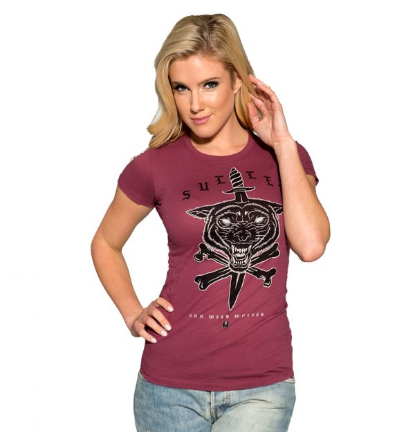 Run With Wolves Womens Crew Tee - Burgundy